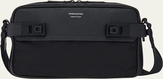 Ferragamo Mens Twins Nylon and Leather Shoulder Bag