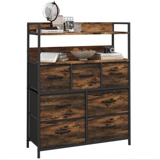 HOMCOM Bedroom Chest of Drawers 7 Drawer Dresser w/ Shelves - Rustic Brown | TJ Hughes