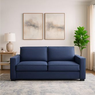 Dmora Sof&aacute; Fijo Daalder, Sof&aacute; De 2 Plazas, 100% Made In Italy, Sof&aacute; De Sal&oacute;n En Tela, Con Reposabrazos Est&aacute;ndar, Cm 180x95h90, Azul - Dmora