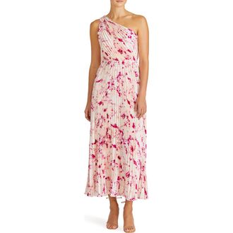 Monique Lhuillier Alina Pleated One-Shoulder Cocktail Dress in French Rose at Nordstrom Rack, Size 12