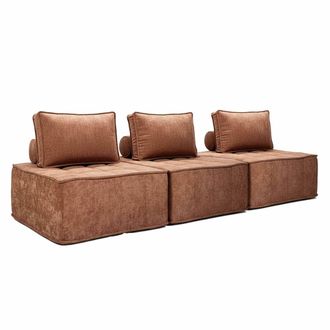 Oviala Sof&aacute; modular de tela de 3 plazas con cojines terracota