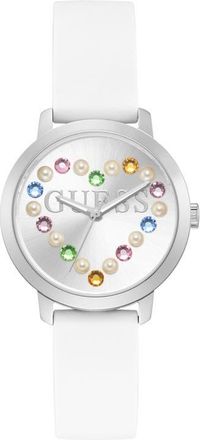Guess Devotion Silicone Strap Watch, 36mm in Silver/white at Nordstrom