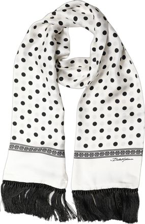 Dolce & Gabbana White Black Polka Dot Fringed Shawl Womens Scarf