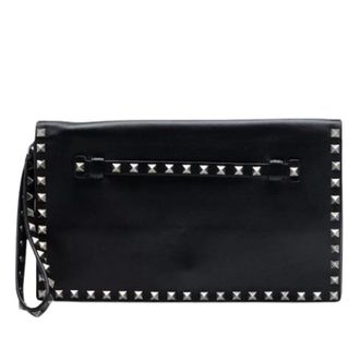 Valentino Pre-owned Clutches, female, Black, Size: ONE SIZE Pre-owned Studded Leather Clutch