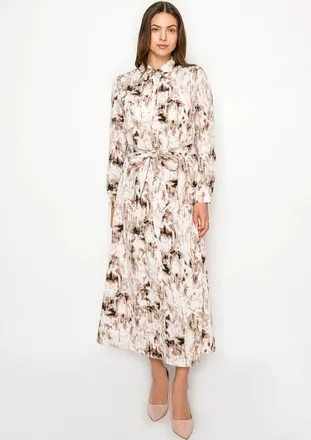 YAL New York Blush Abstract Button Midi Dress
