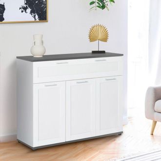 IDMarket Vito Aparador de 100 cm con 3 puertas y 1 cajón, tapa blanca y gris