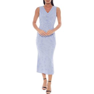 OLEG CASSINI Floral Sequin Sleeveless Midi Dress in Ice Blue at Nordstrom Rack, Size X-Large