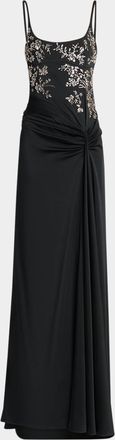 Alexander McQueen Floral Embroidered Crepe Gown