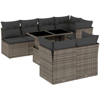 vidaXL Set De Sof&aacute;s De Jard&iacute;n Y Cojines 8 Piezas Rat&aacute;n Sint&eacute;tico Gris Vidaxl