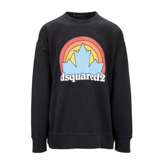 Dsquared2 Sweatshirts, male, Black, Size: XL Graphic Logo Sweatshirt with Ribbed Collar