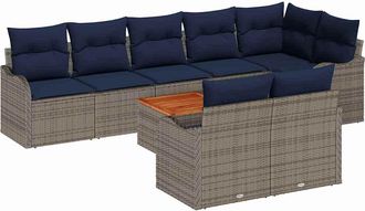 vidaXL Set Divano Da Giardino 9 Pz Grigio Polyrattan Vidaxl