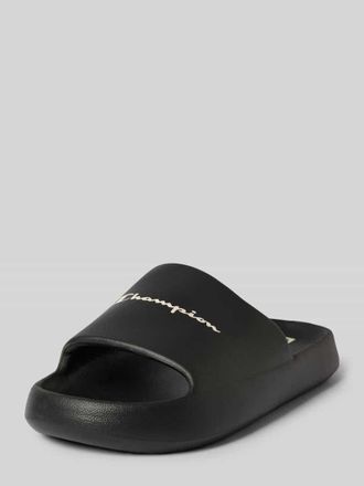 Champion Slides mit Logo-Print in Metallic Black Melange, Gr&ouml;&szlig;e 37,5