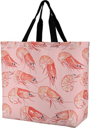 Generic Shrimp Pattern Reusable Shopping Bags Large Capacity Grocery Bag Heavy Duty Tote for Women 40x40x16cm
