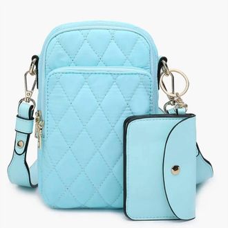 Jen & Co. Womens Parker Vegan Quilted Crossbody Bag In Glacial Blue