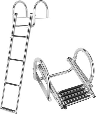 Costway Costway Escalera De Barco De 4 Escalones, Escalera De Piscina Plegable Para Yate, Con Pasamanos Curvos Y Escalones Antideslizantes, Capacidad De 227 K