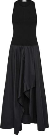 St.Agni Knit Bodice Asymm Dress - Dames - Maxi kleedjes - Zwart - L - Katoen - Kleedjes