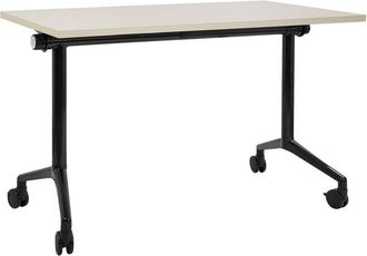 Beliani Escritorio Rectangular Moderno Plegable Con Ruedas Mesa M&oacute;vil Port&aacute;til Estructura Met&aacute;lica 120 X 60 Cm Madera Clara Y Negro Cavi