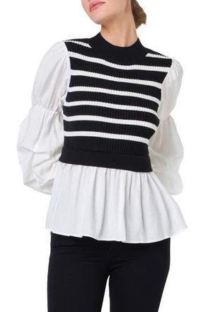 English Factory Combo Top in Black Stripe at Nordstrom, Size X-Small