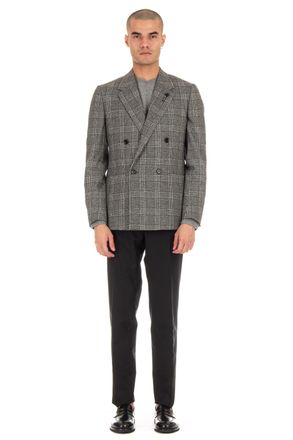 Lardini Double-Breasted Check Wool-Cashmere Jacket