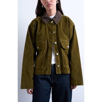 Topshop Corduroy Collar Jacket in Khaki at Nordstrom, Size X-Small