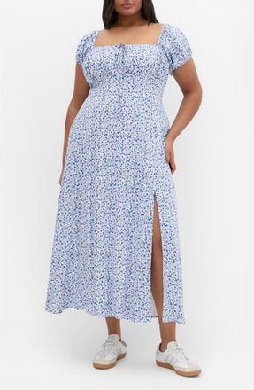 City Chic Abbie Floral Print Midi Dress in Azure Floral at Nordstrom, Size Xxxs