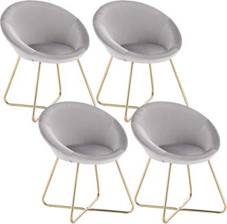 Woltu Woltu 4x Sedie Da Pranzo In Velluto Sedie Da Cucina Moderne Con Gambe In Oro Metallo Per Soggiorno, Grigio Chiaro