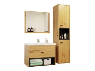 Usinestreet Usinestreet - Conjunto De Mueble De Ba&ntilde;o Baltesi 100, Roble Artisan + Negro