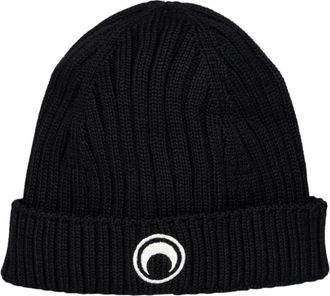 Marine Serre Zwarte Moon Logo Gebreide Muts - unisex - Hoeden - Zwart - ONE Size - Accessoires