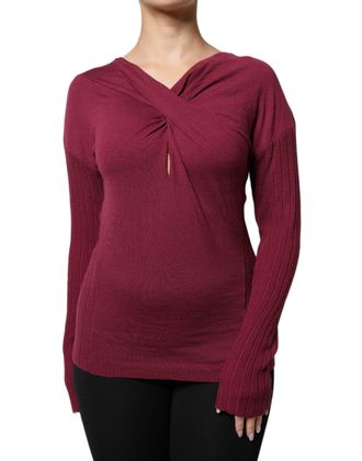Roberto Cavalli Womens Twistneck Knit Sweater - Dark Red Wool - Size EU 46 (Womens)