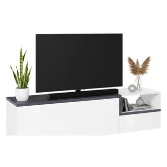 Dmora Mueble De Televisi&oacute;n Dgal, Aparador Bajo Para Sal&oacute;n Con 2 Puertas, Base Soporte Tv, 100% Made In Italy, Cm 160x40h46, Blanco Brillo Y Pizarra - Dmora