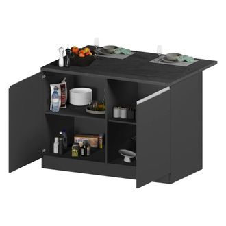 Dmora Isla De Cocina Emmanuel, Mesa Auxiliar De Almacenaje, Mueble De Cocina Con 2 Puertas, 100% Made In Italy, 125x90h90 Cm, Antracita Y Pizarra, Con Embal