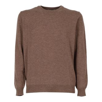 KANGRA Round-neck Knitwear, male, Brown, Size: XL Girocollo Basico Rasato Calato c/Toppe Alcantara