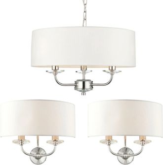 Loops 3 Bulb Ceiling Pendant Lamp & 2x Matching Twin Wall Light Modern Bright Nickel