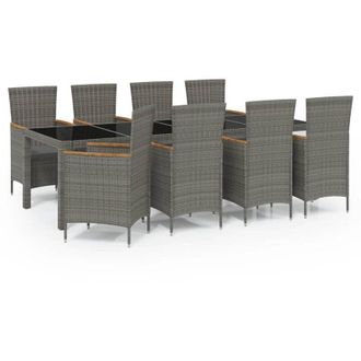 vidaXL Set De Comedor De Jard&iacute;n 9 Pzas Y Cojines Rat&aacute;n Sint&eacute;tico Gris Vidaxl