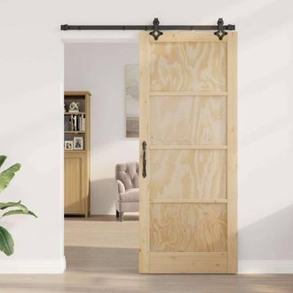 Berkfield Home Sliding Door with Hardware Set ORKDALSolid Wood Pine in Beige
