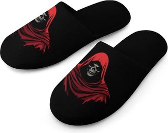 Generic Grim Reaper Red Cloak Warm Mens Slippers Slip On Soft Fleece House Shoes Winter Indoor Outdoor