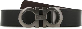Ferragamo Black Leather Reversible Belt