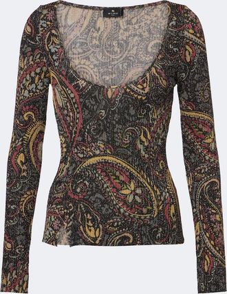Etro Top in maglia a coste con stampa paisley