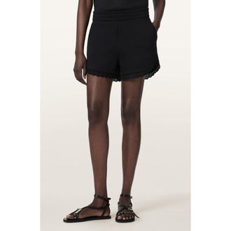 AllSaints Lele Eyelet Trim Cotton Shorts in Black at Nordstrom, Size X-Small