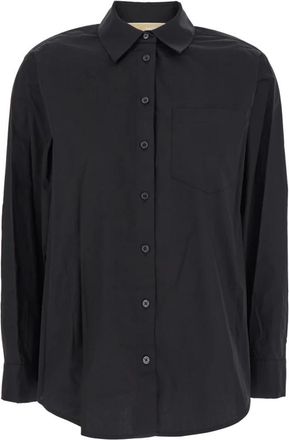 Michael Kors Zwarte Poplin Button Down Overhemd - Dames - Overhemden - Zwart - 2XL - Katoen - Overhemden