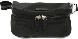 Gucci Black Nylon Canvas Leather Shoulder Bag Sling Bag (Pre-Owned)