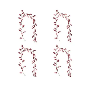 OEM 4 Guirnaldas Navide&ntilde;as De Bayas Rojas, Guirnalda Artificial De Bayas Rojas Burdeos Para Decoraci&oacute;n De Exteriores