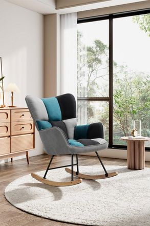 H&O Direct Patchwork Tufted Upholstered Rocking Chair
