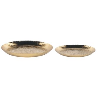 Beliani Conjunto De 2 Bandejas De Metal Dorado Texturizado Joyero Glamour Accesorio Sadane