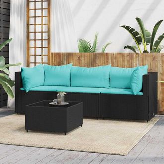vidaXL Juego De Jard&iacute;n Con Cojines 4 Piezas Rat&aacute;n Sint&eacute;tico Negro Vidaxl