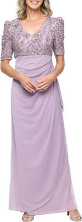 Alex Evenings Embellished Short Sleeve Empire Waist Gown in Wisteria at Nordstrom, Size 18