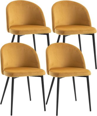 HOMCOM Homcom - Pack de 4 sillas de comedor tapizadas en terciopelo sillas de cocina con respaldo acolchados y patas de metal carga 90 kg para sal&oacute;n