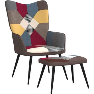 vidaXL Poltrona Relax con Poggiapiedi in Tessuto Patchwork vidaXL