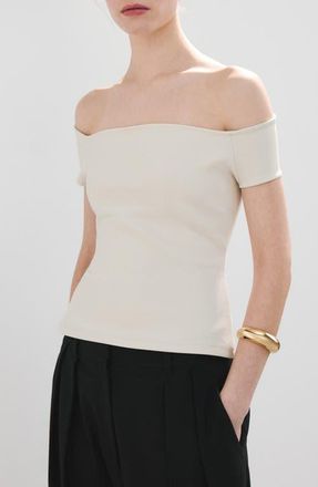 Mango Off the Shoulder Fitted Top in Ivory at Nordstrom, Size X-Small