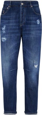 Brunello Cucinelli Dark Blue Distressed Straight Leg Jeans